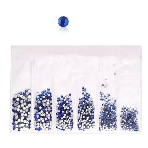 1440Pcs Glitter Rhinestones Crystal Clear Flat Bottom Glass Nail Art Nail Drill - Blue