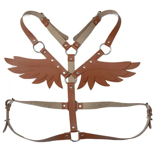 Leather Angel Wings Strap Belt Women Adjustable Brown