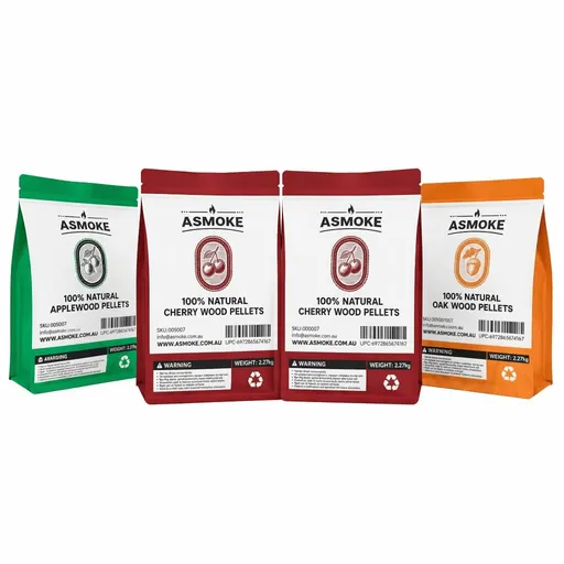 ASMOKE 4-Piece Premium Wood Pellet Variety Pack - Apple, Oak & 2x Cherry (4 x 2.27kg Bags)