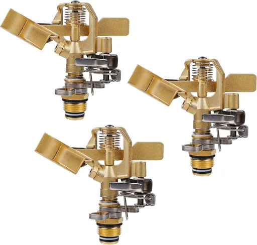 1/2 Inch Brass Impact Sprinkler, Heavy Duty Sprinkler Head with Nozzles, Adjustable 0-360 Degrees Pattern, Watering Sprinklers for Yard, Lawn and Grass Irrigation, 3 Pack
