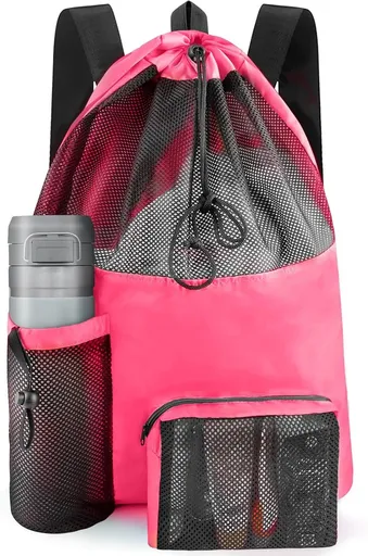Mesh Swim Bag Beach Drawstring Backpack, Waterproo Gym Bags or Women and Men, Large Pool Bag Swimming Gear or Swimmers