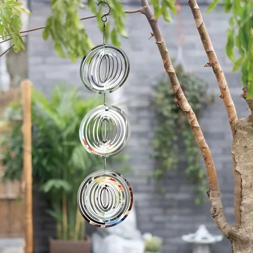 3-Tier Stainless Steel Wind Spinner 43"×10"×1" Reflective Bird Repellent Hanging Ornament Weatherproof Outdoor Decor for Garden Patio Balcony