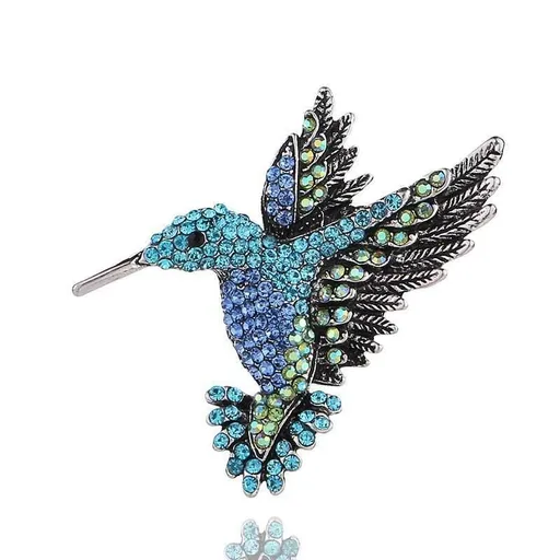 Fashion Hummingbird Brooch Pink Diamond Silver Brooch Gift Retro Style - Blue
