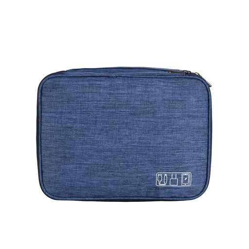 Dark Blue Durable Three-Layer Earphone & Digital Organizer - Waterproof Cosmetic & Cable Storage Pouch(Photography props not included, only the bag)