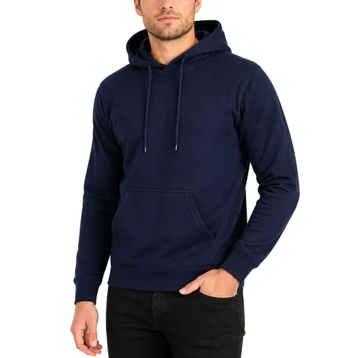 Mens Hoodie 100% Cotton Fleece Pullover Sweatshirt Warm Jumper - Navy