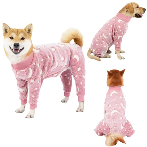 Turtleneck Dog Clothes Pajamas,Autumn Winter Dog Jumpsuit Coat,Winter Soft Warm Flannel Pajamas Jumpsuit for Medium Large Dog XL Pink