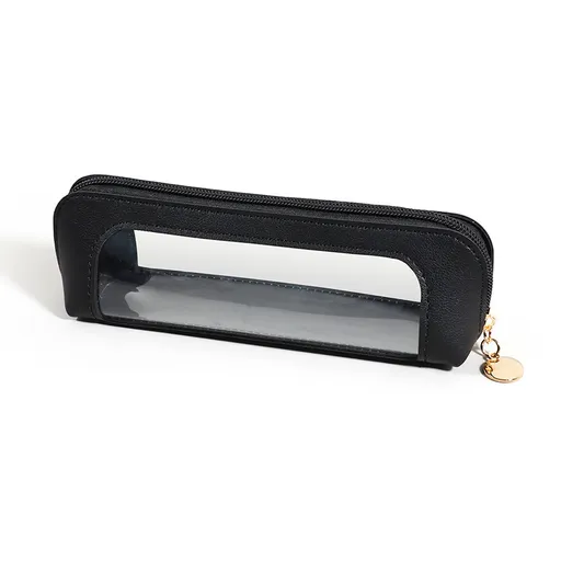 2-Pcs Black Transparent Makeup Brush Case – Portable Zippered Cosmetic Pouch with Clear Window for Travel and Daily Use in Australia