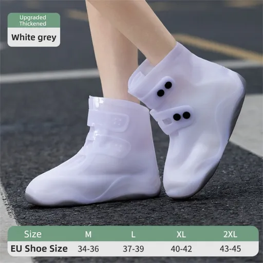 Thickened Waterproof Silicone Rain Shoe Covers with Adjustable Double Buckle Closure, Durable Non-Slip Reusable Overshoes for Men and Women Hiking Camping Daily Use, Grey White Blocking, XL Size (EU 40-42)