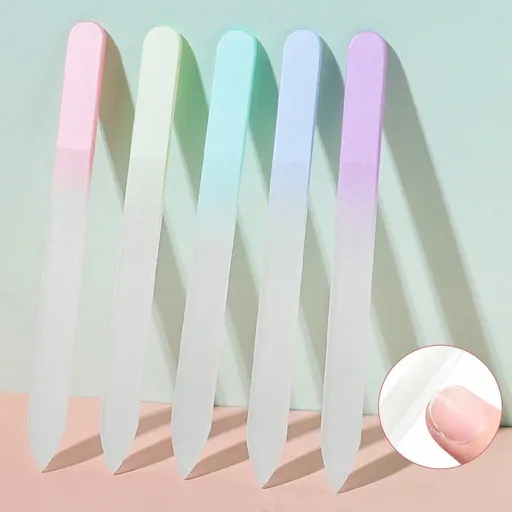 5PC Glass Nail Files Glass Fingernail Files Professional Manicure Tool For Natural Nails Gradient Color Buffer Nail Care For Salon Gift Macaron Color Nail Art Supply