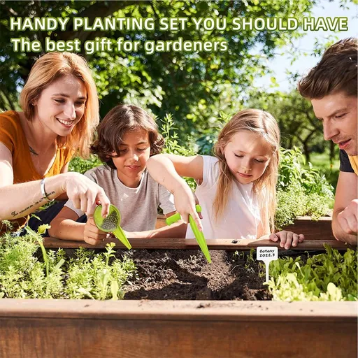 Seed Dispenser Planter Tool Set - Adjustable Garden Seeder Sower with 5 Dial Settings, Plant with Measurements, Handheld