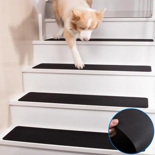 Non Slip Rubber Stair Treads, Indoor Stair Treads Stair Runners for Wooden Steps, Basement Stair Mats for Pet, Elderly, Set of 15