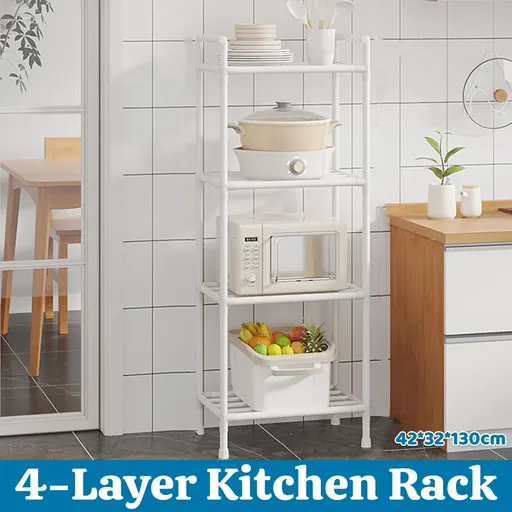 Multi-Layer Kitchen Storage Rack Adjustable Feet 38cm Layers White Black