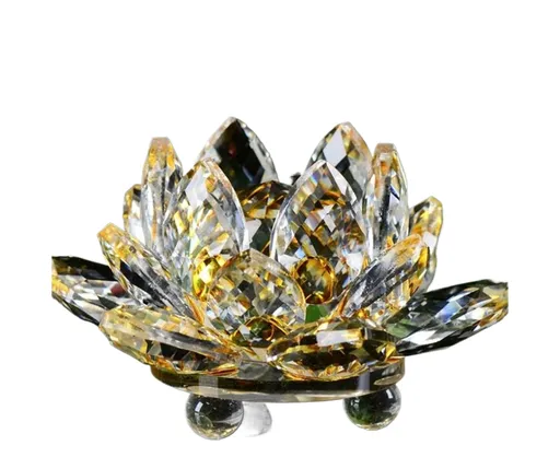 Artificial Crystal Lotus Buddhism Ornament Feng Shui Home Decor Collection Gift-Yellow