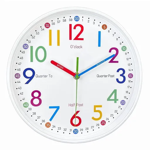 Learning Clock for Kids - Telling Time Easily, Non-Ticking, Battery Operated, Silent, Colorful Teaching Time Clock