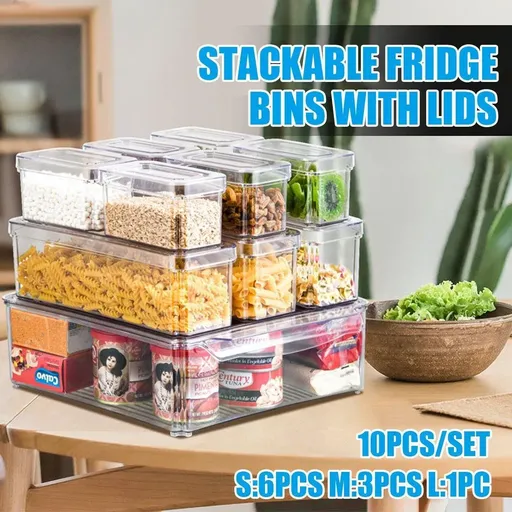 10PCS Clear PET Refrigerator Storage Box Food Grade Fruit Freezer Organizer Set