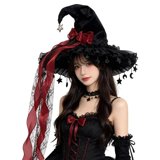 Witch Hat Gothic Bow Witch Hat Lightweight Polyester 17.72x17.72x1.97 Inches Red