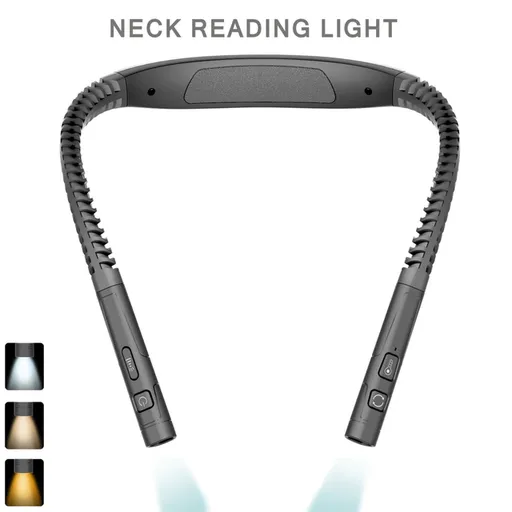 Black LED Rechargeable Ergonomic Neck Reading & Running Light - Timer, 3 Color & 5 Brightness - Eye-Caring Hands-Free Flexible Book Light