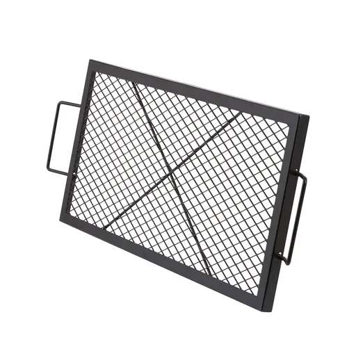 X-Marks Fire Pit Grill Grate, Rectangle Cooking Grate, Heavy Duty Steel Campfire BBQ Grill Grid with Handle & Support X Wire, Portable Camping Cookware for Outside Party Gathering, 81 cm Black