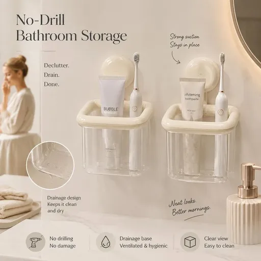 2pcs Wall-Mounted Storage Box - Cream White