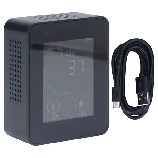 Bluetooth Carbon Dioxide Air Quality Monitor TVOC Tester 60 Day Data Storage Humidity Temperature Meter USB Power SupplyBlack