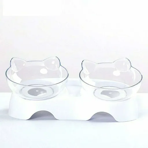 Double Cat Bowls, Orthopedic Pet Bowl Anti-vomiting, Cat Food Bowl Water Bowl Dog Bowl, Angled Cat Bowl Protects the Spine, 15° Inclined Bowl