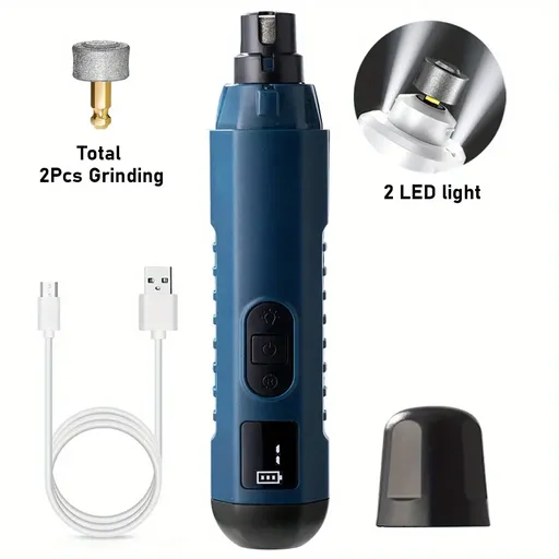 5-Speed Pet Nail Grinder with 2 LED Lights - Painless Electric Nail Clipper for Cats & Dogs, Quiet Paw Grooming & Trimming Tool/BLUE