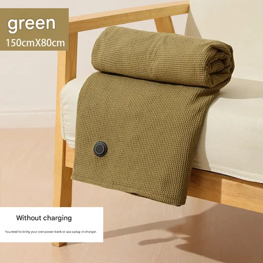 Green USB Heated Blanket Poncho - Rechargeable Electric Warming Shawl with Fast Heating and Multi Use Design
