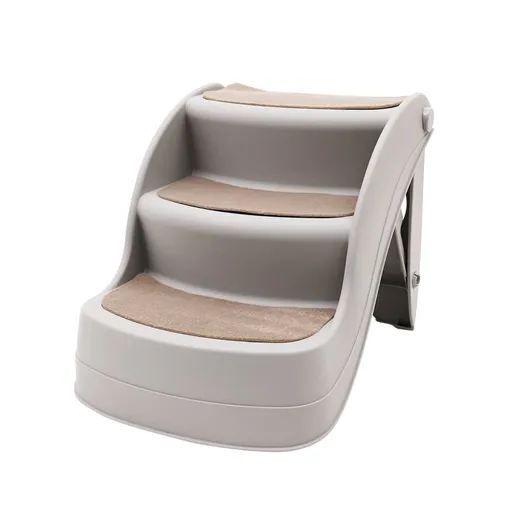 Furtastic 38cm Foldable Pet Stairs Grey - Non-Slip Dog Steps Ladder Cat Ramp for High Bed Couch Small Elderly Pets