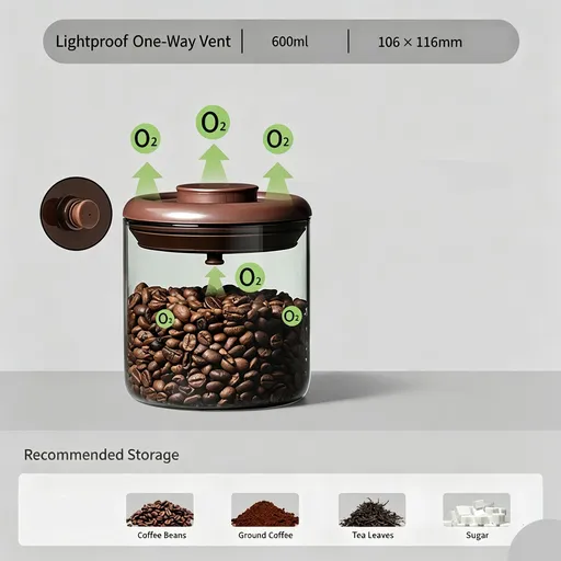 Light‑Shield Brown Glass Airtight Storage Jar 600ml Round High Borosilicate Canister,Sealed Container for Coffee Beans Tea Coffee Powder,UV‑Blocking Pantry Organiser,Christmas Halloween Housewarming Gift