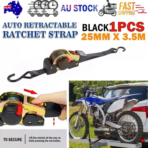 Quick Release Automatic Heavy Duty Retractable Ratchet Tie Down Strap black 25mm*3m