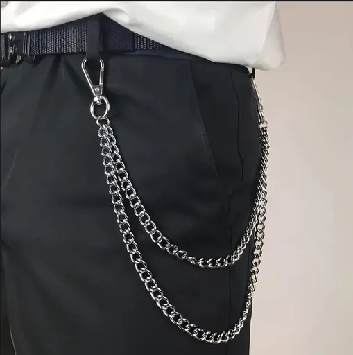 Stainless steel wallet chain - 40 cm and 50 cm long - comes with a punk-style keychain - perfect as a trouser chain or jeans chain - especially suitable for cyclists and truck drivers (silver-colored).
