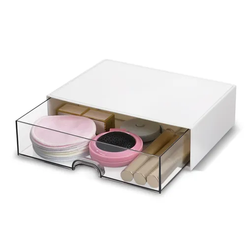 Desk Organizer Drawer, Clear Plastic Desk Storage Box, Desktop Organization for Office Supplies, Gel Pens, Pencils (White)