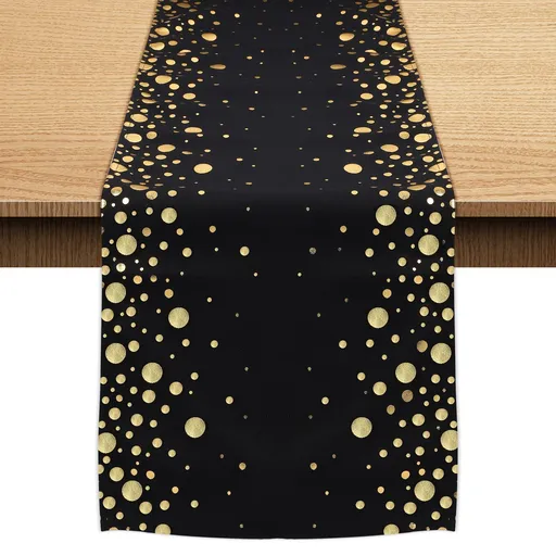 Black and Gold Table Runner 12 x 72 inches, Glittering Dots Table Runners Kitchen Dining Decoration for Wedding Bridal Baby