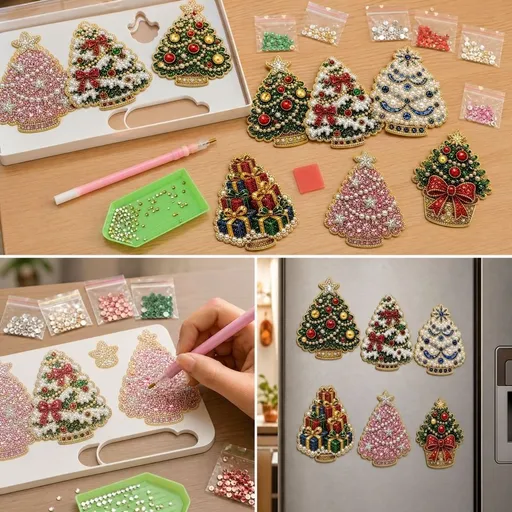 Pearl Art Kits For Adults DIY Refrigerator Magnet 6 Piece Set Handmade Magnetic Refrigerator Decoration Magnetic Gift Pearl Paintings Kits