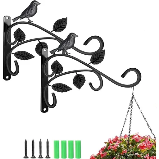 2 Pcs Hanging Plants Bracket Outdoor,12 inch Plant Hooks for Hanging Baskets Wall-Mounted Gardening Bracket Hook for Bird Feeders, Wind Chimes, Flower Baskets, Lantern, Black