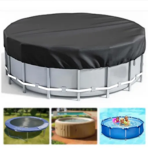 Round Pool Cover 8ft - Waterproof Outdoor Swimming Pool Cover for Inflatable Pool Spa Hot Tub Trampoline - Heavy Duty Sunproof Tear Resistant Debris Leaf Cover with Straps