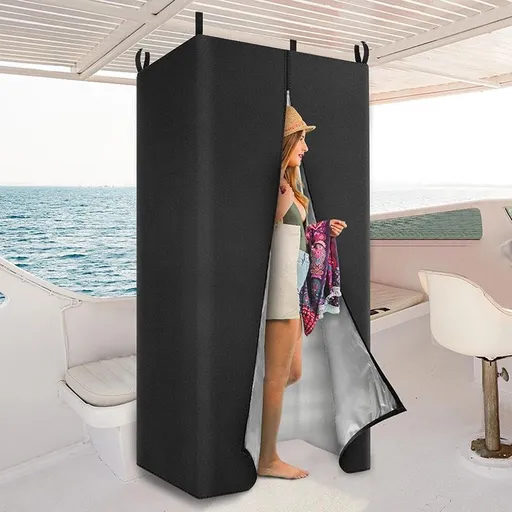 Portable Privacy Changing Shelter with Zippered Entry for Yachting and Outdoor Adventures – Water-Repellent Black Oxford Shell with Reflective Silver Interior, Compact Fold-Down Design for Quick Campside or Beach Wardrobe Switches (420D)