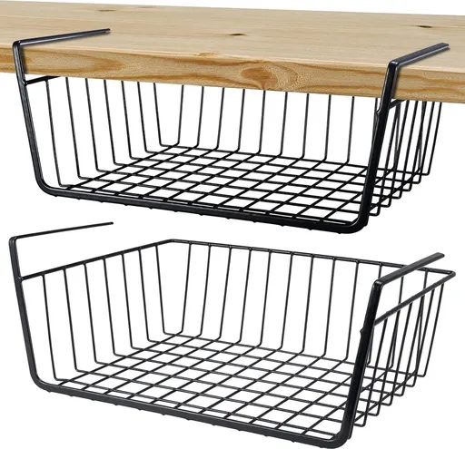Closet Hanging Basket - 2 Pieces - Hanging Baskets - Storage Baskets - Cabinet Baskets - Tidy Hanging Basket - Hanging Basket for Closet - Hanging Basket for Under Shelf - Organizer - Desk and Kitchen Cabinet Organizer - Hanging - No Drilling Require