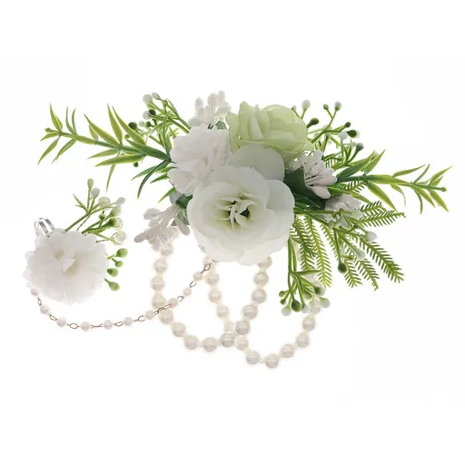 Flower Bust Bracelet - Ball Wedding Handmade Pearl White Women's Party Ball Handmade Flower（white）