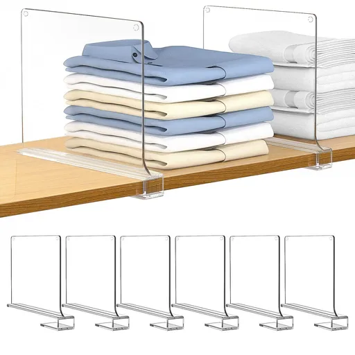 6 PCS Shelf Dividers for Closet Organization Acrylic Clear Closet Shelf Divider for Wooden Shelving Suitable , Kitchen and Office