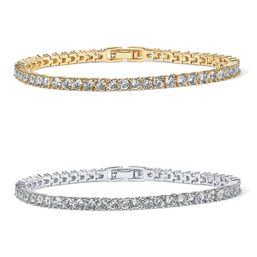 2-Pack 4.0mm Iced-Out Zirconia Tennis Bracelet with Secure Clasp (Silver and Gold) - Classic Luxury Rhinestone Tennis Chain for Men & Women (8 Inches)