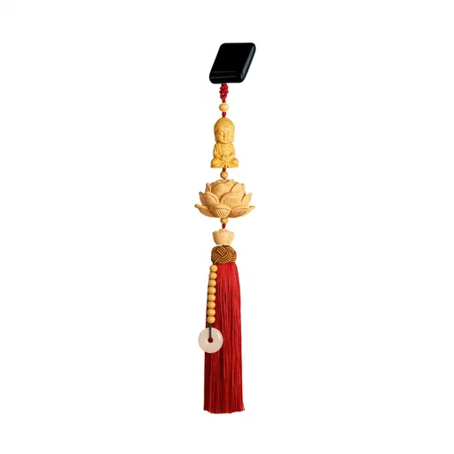 Tan hui Boxwood Lotus Car Hanging Ornament Fu character [boxwood lotus] light green tassel style [car hanging + exquisite gift box]