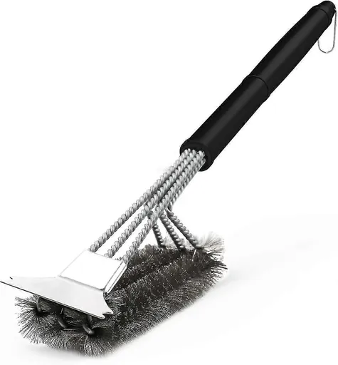 3-In-1 BBQ Grill Brush with Stainless Steel Bristles & Scraper - 45cm