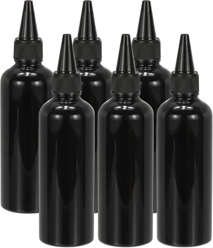 Plastic Applicator Bottle, 6 Pcs 3.4oz(100ml) Leak Proof Refillable Empty Dispenser Container Squeeze Bottle with Twist Top Cap for Hair Ink Liquid Sauces, Black -