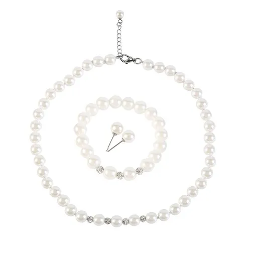 White Faux Hand Knotted Glass Imitation Pearls Necklace Earring Jewelry 3 Set for Women and Girls （White）