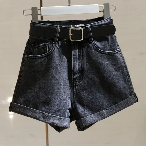 High Waist Cotton Denim Shorts Wide Leg White Black and gray