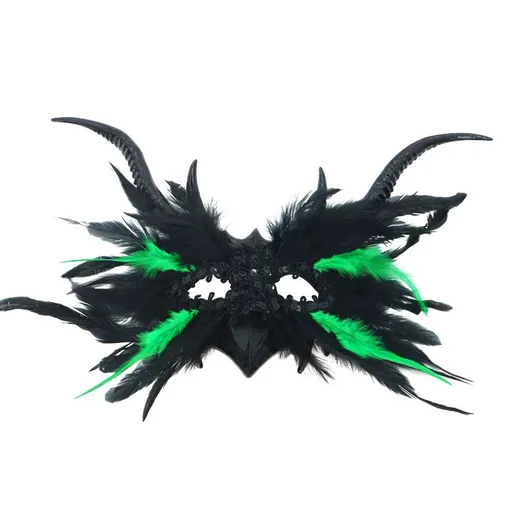 Gothic Demon Horn Mask Halloween Costume Accessory Black Green 44x28cm