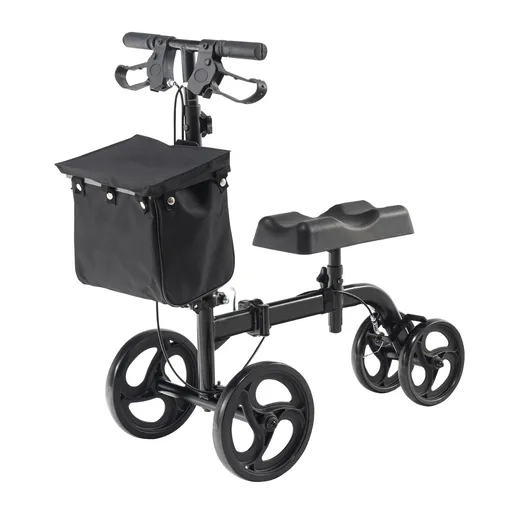 Folding Knee Scooter, Carbon Steel Steerable Knee Walker with Height-Adjustable Handlebar & Knee Pad, All-Terrain Solid Wheels, Dual Brakes, Leg Recovery Scooter for Broken Ankle Foot Injuries
