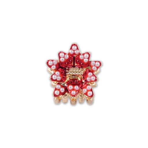 Christmas Alloy Shark Hair Claw, European Style Red Pearl Flower Hair Grab, Festival Dress Up Decor