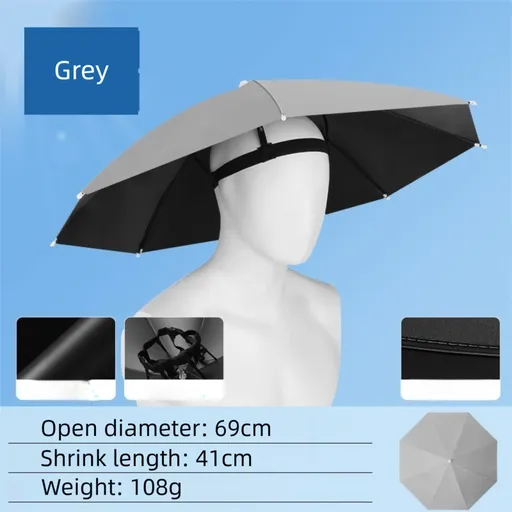 Haze Blue Foldable Sun & Rain Umbrella Hat (Diameter 69CM) - 99% UV Potective and Wind/Rainproof Fishing Umbrella with Elastic Headband